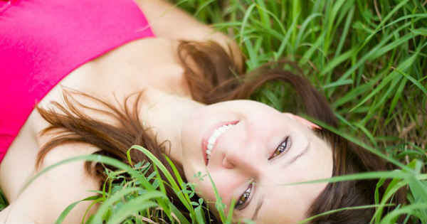 woman smiling fully reaxed