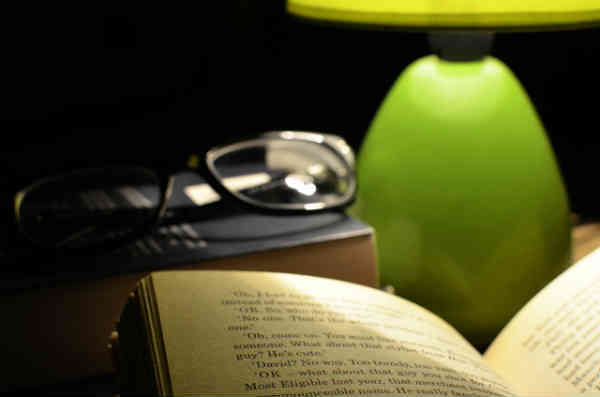 bed lamp and book